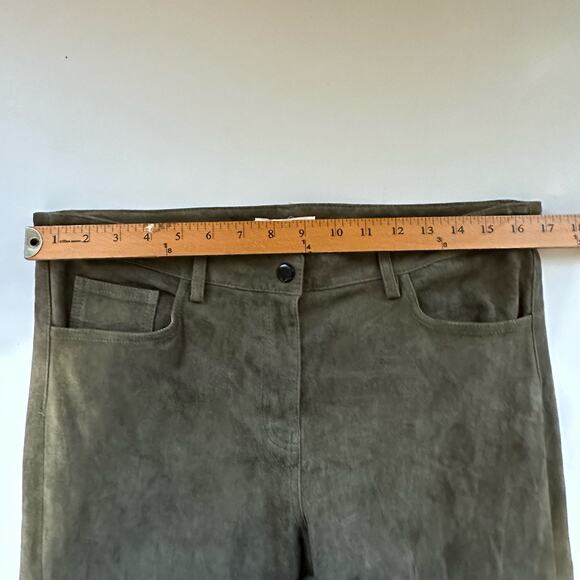 The Row Pants Womens 10 Green 100% Lambskin Suede Straight Pockets High Rise - Picture 11 of 15